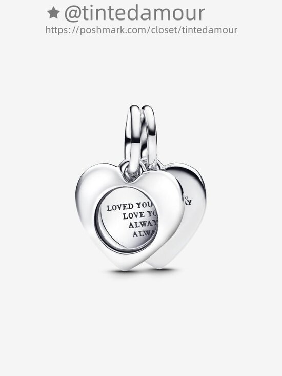 Pandora Engravable Heart Magnifying Glass Double Dangle Charm - Picture 1 of 2